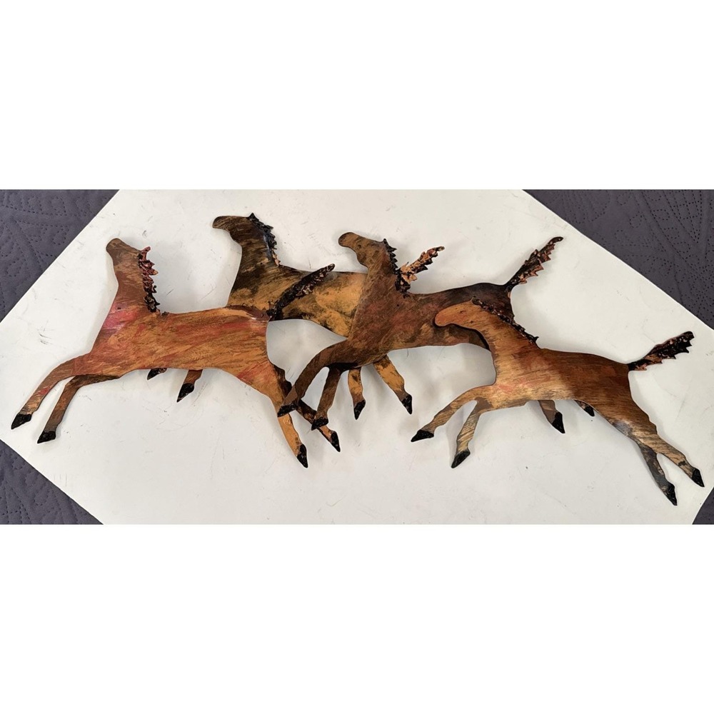 Rustic Modern Metal Galloping Running Horses 3D Wall Art Sculpture 29 X 12" Barn